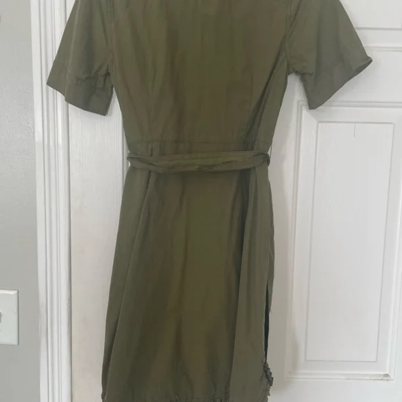 J. CREW Utility Shirt Ruffle Belted Dress - Khaki - Picture 6 of 8